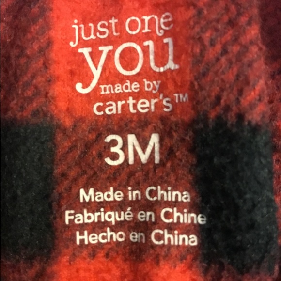 Carters, one piece flannel 3 Month Hooded, snaps. Black and red. Medium weight. - Picture 3 of 4